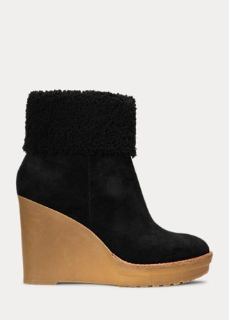 Svarta Ralph Lauren Steph Shearling-trim Mockaboots för kvinnor