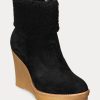 Svarta Ralph Lauren Steph Shearling-trim Mockaboots för kvinnor Svarta Ralph Lauren Steph Shearling-trim Mockaboots för kvinnor