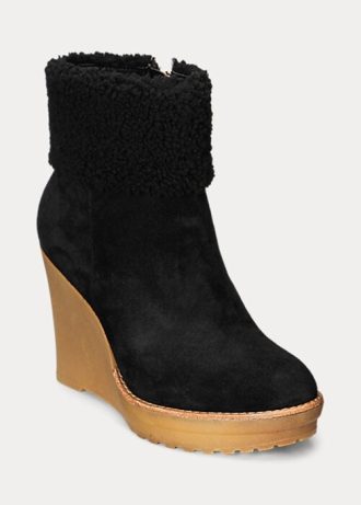 Svarta Ralph Lauren Steph Shearling-trim Mockaboots för kvinnor