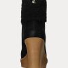 Svarta Ralph Lauren Steph Shearling-trim Mockaboots för kvinnor Svarta Ralph Lauren Steph Shearling-trim Mockaboots för kvinnor