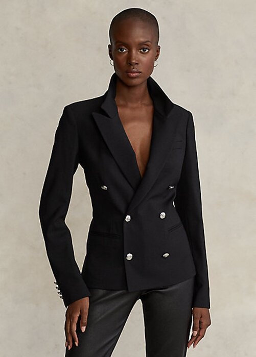 Svarta Ralph Lauren Stretch Wool Blazers för kvinnor Svarta Ralph Lauren Stretch Wool Blazers för kvinnor