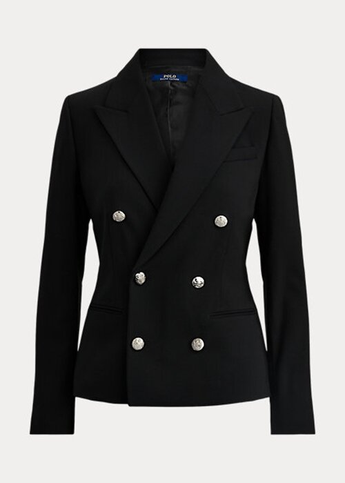 Svarta Ralph Lauren Stretch Wool Blazers för kvinnor Svarta Ralph Lauren Stretch Wool Blazers för kvinnor