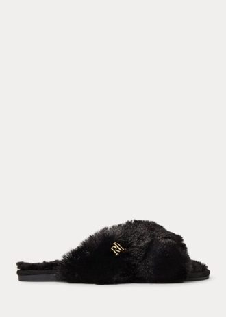 Svarta Ralph Lauren Sydni Faux-fur Flat Shoes för kvinnor