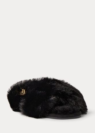 Svarta Ralph Lauren Sydni Faux-fur Flat Shoes för kvinnor