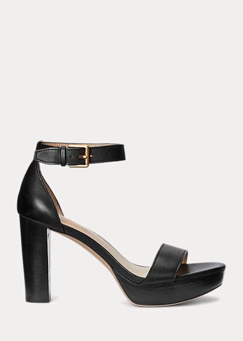 Svarta Ralph Lauren Sylvia polerade lädersandaler för kvinnor Svarta Ralph Lauren Sylvia polerade lädersandaler för kvinnor