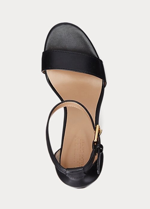 Svarta Ralph Lauren Sylvia polerade lädersandaler för kvinnor Svarta Ralph Lauren Sylvia polerade lädersandaler för kvinnor