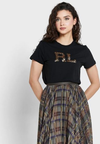 Svarta Ralph Lauren T-shirts med rund hals för kvinnor