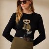 Svarta Ralph Lauren Utility Bear Cashmere-tröjor för kvinnor Svarta Ralph Lauren Utility Bear Cashmere-tröjor för kvinnor