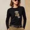 Svarta Ralph Lauren Utility Bear Cotton långärmade T-shirts för kvinnor Svarta Ralph Lauren Utility Bear Cotton långärmade T-shirts för kvinnor