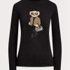 Svarta Ralph Lauren Utility Bear Cotton långärmade T-shirts för kvinnor Svarta Ralph Lauren Utility Bear Cotton långärmade T-shirts för kvinnor