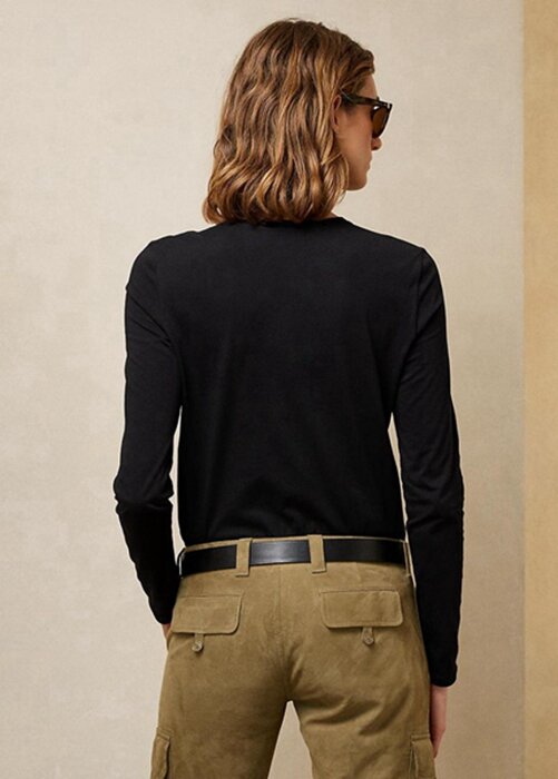 Svarta Ralph Lauren Utility Bear Cotton långärmade T-shirts för kvinnor Svarta Ralph Lauren Utility Bear Cotton långärmade T-shirts för kvinnor
