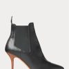 Svarta Ralph Lauren Vachetta Kalvskinn Kitten-Heel Boots för kvinnor Svarta Ralph Lauren Vachetta Kalvskinn Kitten-Heel Boots för kvinnor