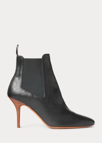 Svarta Ralph Lauren Vachetta Kalvskinn Kitten-Heel Boots för kvinnor