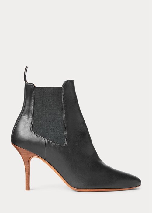 Svarta Ralph Lauren Vachetta Kalvskinn Kitten-Heel Boots för kvinnor Svarta Ralph Lauren Vachetta Kalvskinn Kitten-Heel Boots för kvinnor