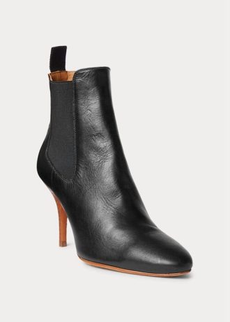 Svarta Ralph Lauren Vachetta Kalvskinn Kitten-Heel Boots för kvinnor