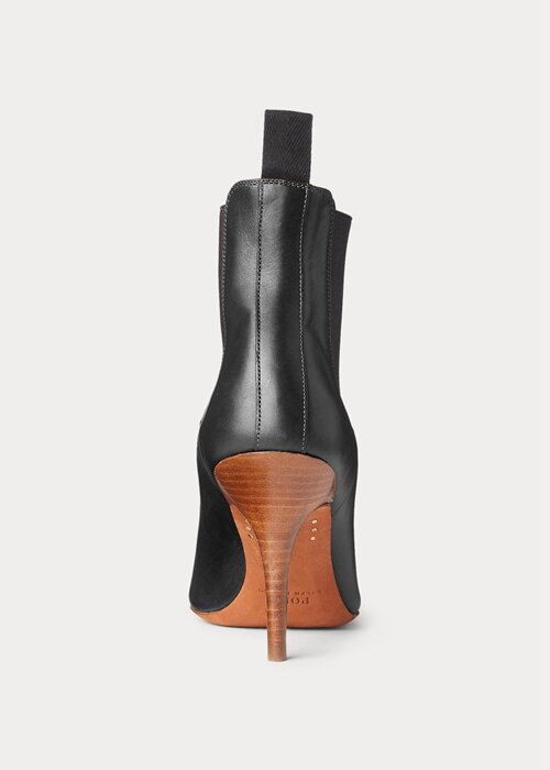 Svarta Ralph Lauren Vachetta Kalvskinn Kitten-Heel Boots för kvinnor Svarta Ralph Lauren Vachetta Kalvskinn Kitten-Heel Boots för kvinnor