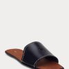 Svarta Ralph Lauren Vachetta lädersandaler för kvinnor Svarta Ralph Lauren Vachetta lädersandaler för kvinnor