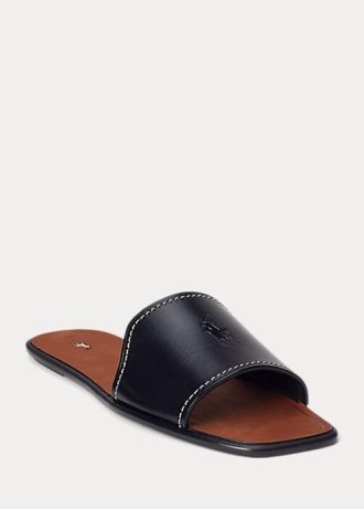 Svarta Ralph Lauren Vachetta lädertofflor för kvinnor