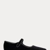 Svarta Ralph Lauren Velvet Mary Jane Spetsiga Platta Skor för kvinnor Svarta Ralph Lauren Velvet Mary Jane Spetsiga Platta Skor för kvinnor