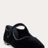 Svarta Ralph Lauren Velvet Mary Jane Spetsiga Platta Skor för kvinnor Svarta Ralph Lauren Velvet Mary Jane Spetsiga Platta Skor för kvinnor