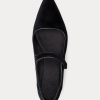 Svarta Ralph Lauren Velvet Mary Jane Spetsiga Platta Skor för kvinnor Svarta Ralph Lauren Velvet Mary Jane Spetsiga Platta Skor för kvinnor