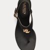 Svarta Ralph Lauren Westcott II tumlade lädersandaler för kvinnor Svarta Ralph Lauren Westcott II tumlade lädersandaler för kvinnor