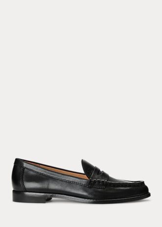 Svarta Ralph Lauren Wynnie Burnished Leathers Loafers för kvinnor