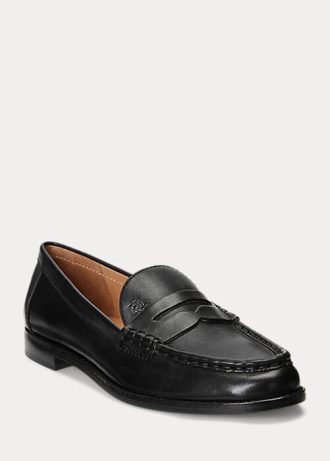 Svarta Ralph Lauren Wynnie Burnished Leathers Loafers för kvinnor