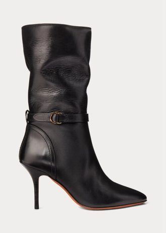 Svarta Ralph Lauren Zoe läderstövlar av kalvskinn i mitten av kalv