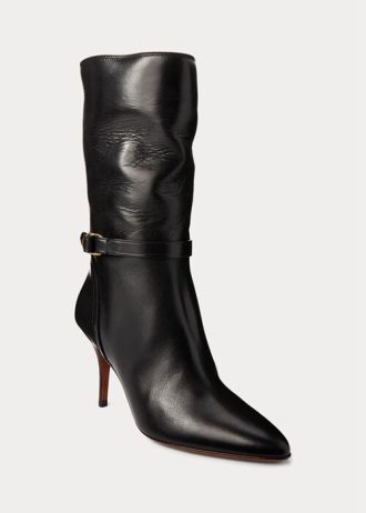 Svarta Ralph Lauren Zoe läderstövlar av kalvskinn i mitten av kalv