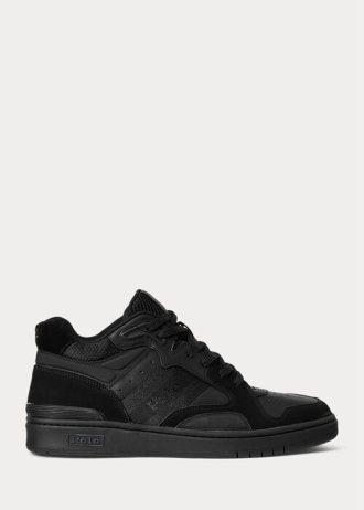 Svarta/svarta Ralph Lauren Court Mid Pro Sneakers för män