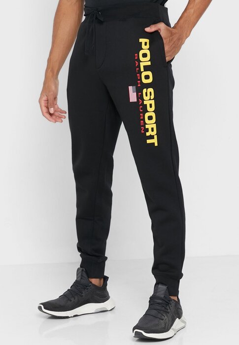 Svarta träningsbyxor med Ralph Lauren logotyp för män Svarta träningsbyxor med Ralph Lauren logotyp för män
