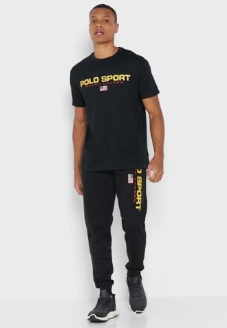 Svarta träningsbyxor med Ralph Lauren logotyp för män Svarta träningsbyxor med Ralph Lauren logotyp för män