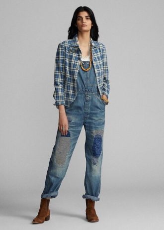Tvätta kvinnors Ralph Lauren reparerad jeansoverallklänning