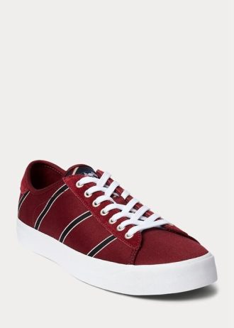 Vinröd Ralph Lauren Nelson Sneakers i randig ull-bomull herr