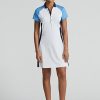 Vit/blå kvinnors Ralph Lauren färgblockerad stretchig jerseyklänning Vit/blå kvinnors Ralph Lauren färgblockerad stretchig jerseyklänning
