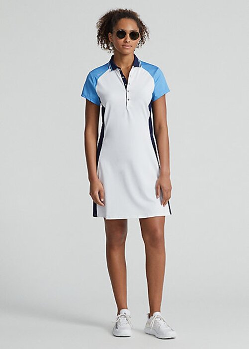Vit/blå kvinnors Ralph Lauren färgblockerad stretchig jerseyklänning Vit/blå kvinnors Ralph Lauren färgblockerad stretchig jerseyklänning