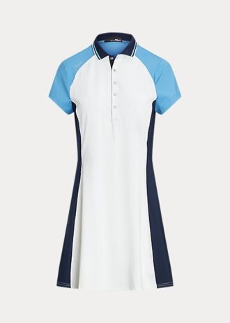 Vit/blå kvinnors Ralph Lauren färgblockerad stretchig jerseyklänning