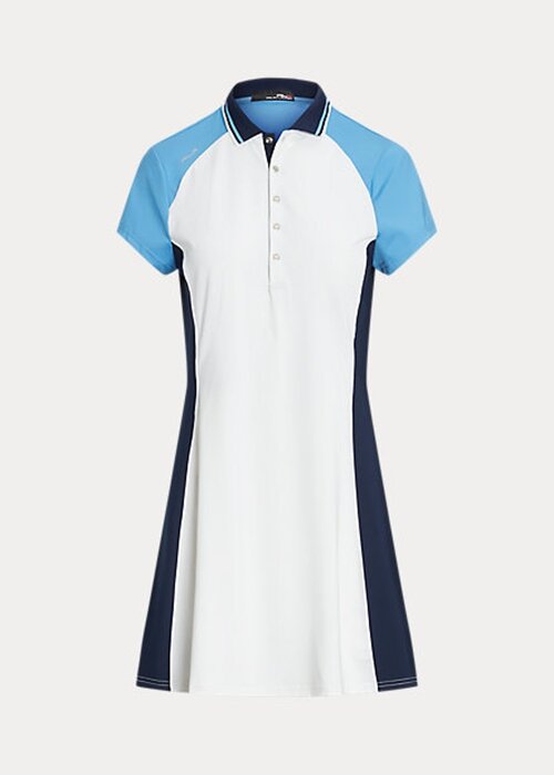Vit/blå kvinnors Ralph Lauren färgblockerad stretchig jerseyklänning Vit/blå kvinnors Ralph Lauren färgblockerad stretchig jerseyklänning