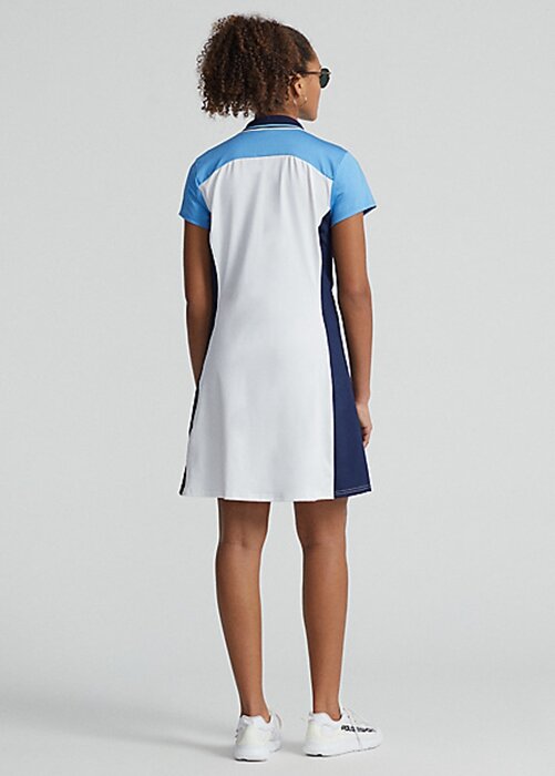 Vit/blå kvinnors Ralph Lauren färgblockerad stretchig jerseyklänning Vit/blå kvinnors Ralph Lauren färgblockerad stretchig jerseyklänning