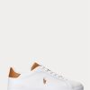 Vit/brun Ralph Lauren Heritage Court II lädersneakers för män