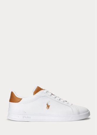 Vit/brun Ralph Lauren Heritage Court II lädersneakers för män