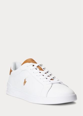 Vit/brun Ralph Lauren Heritage Court II lädersneakers för män