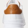 Vit/brun Ralph Lauren Heritage Court II lädersneakers för män