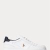 Vit / Marinblå mäns Ralph Lauren Court Låg-Top Sneakers i läder