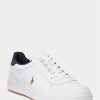 Vit / Marinblå mäns Ralph Lauren Court Låg-Top Sneakers i läder