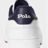 Vit / Marinblå mäns Ralph Lauren Court Låg-Top Sneakers i läder