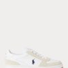 Vit / Marinblå Ralph Lauren Court Sneakers i läder-mocka för män