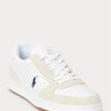 Vit / Marinblå Ralph Lauren Court Sneakers i läder-mocka för män