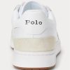 Vit / Marinblå Ralph Lauren Court Sneakers i läder-mocka för män